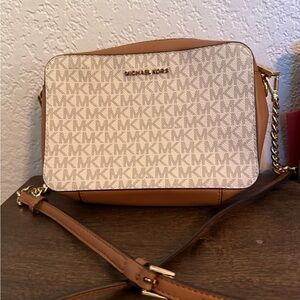 Michael Kors Tan and Cream Crossbody Bag with Gold Hardware